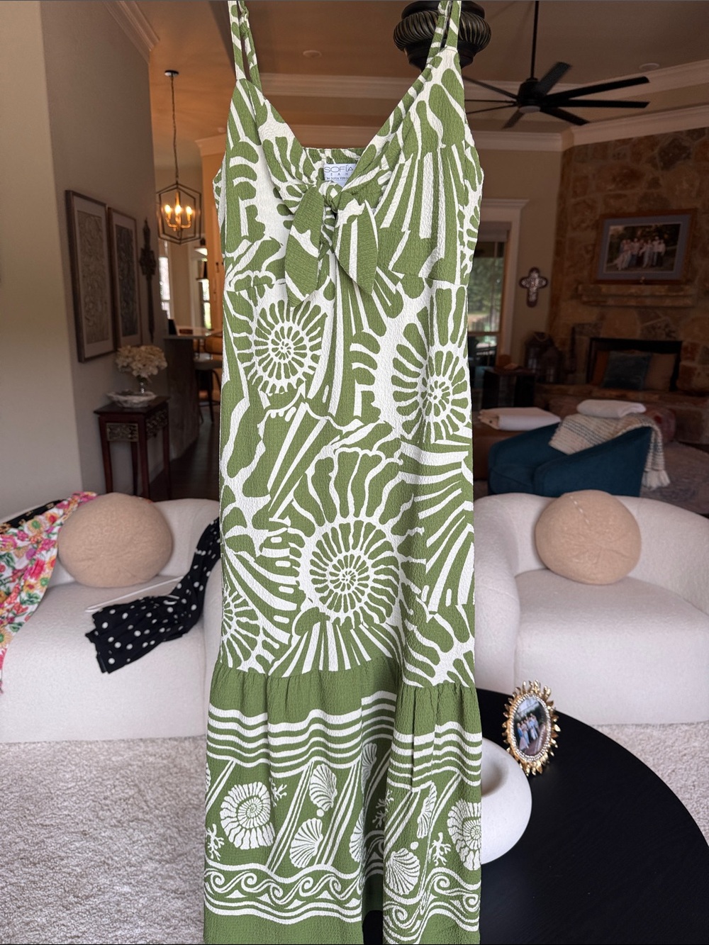 sofia by sofia vergara Olive Green and White Printed Midi Dress